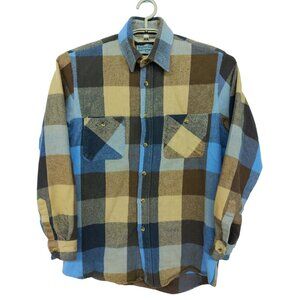 Vtg Outdoor Exchange Blue & Brown Plaid Flannel Shirt, Mens Medium Tall MT
